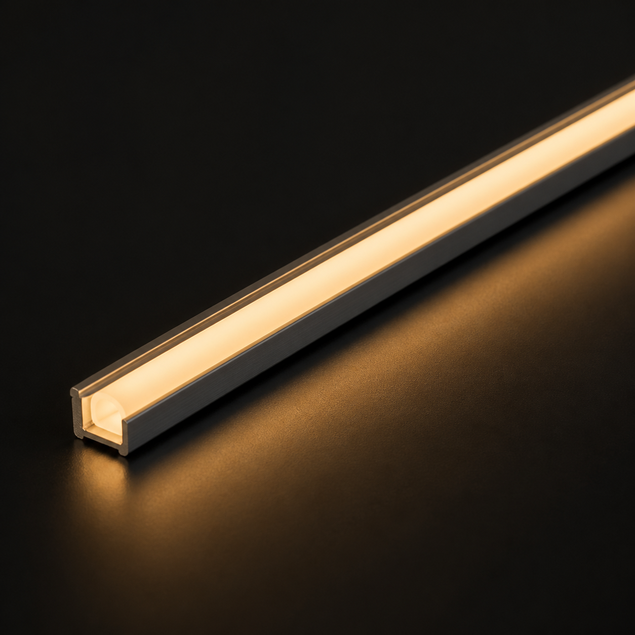 Continuous COB LED strip light in an aluminum channel