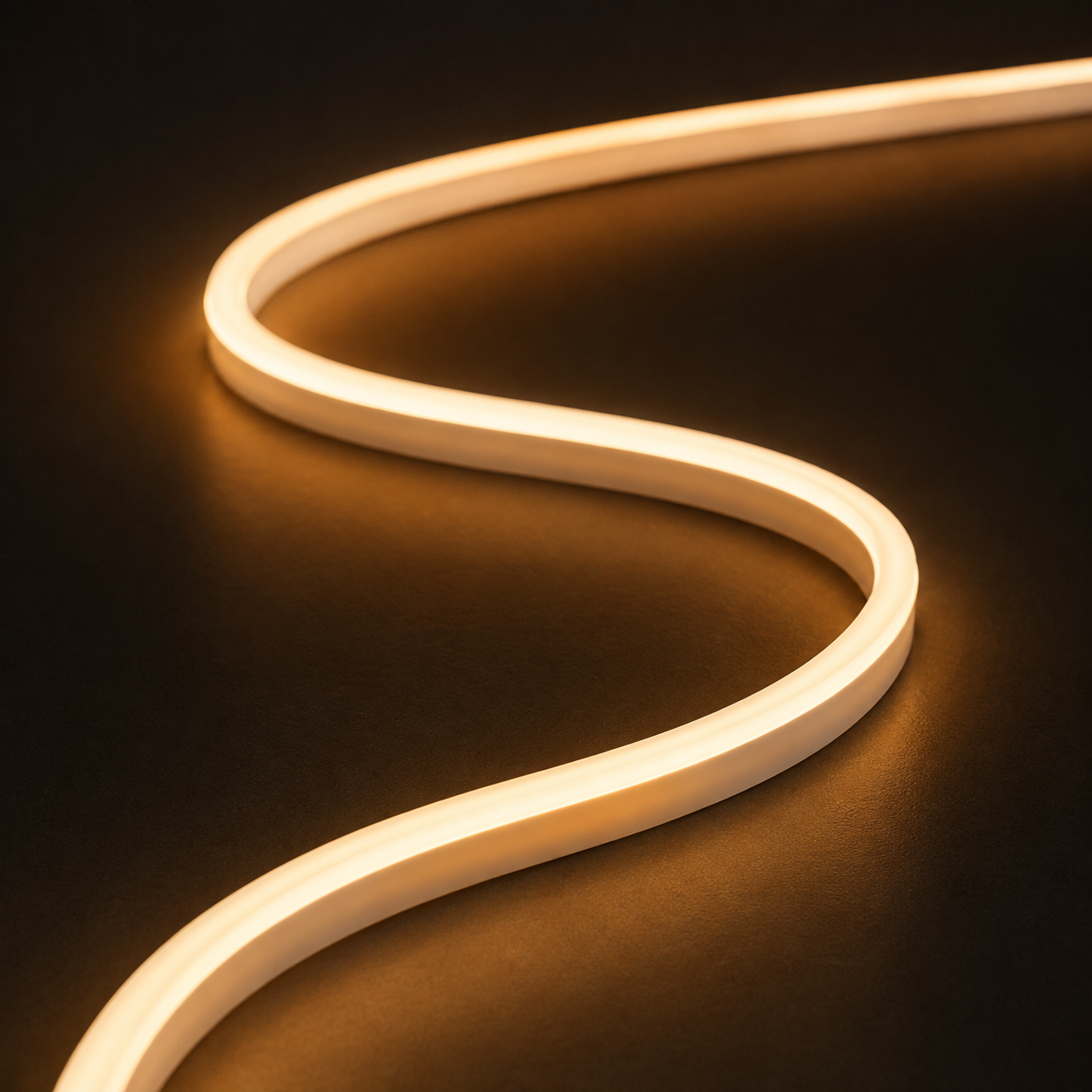Warm white flexible neon LED light in an S curve
